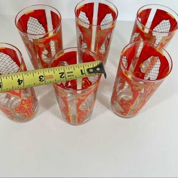 Vintage Mid Century Modern Red & Gold Capri Of California Drinking Glasses - Picture 10 of 10